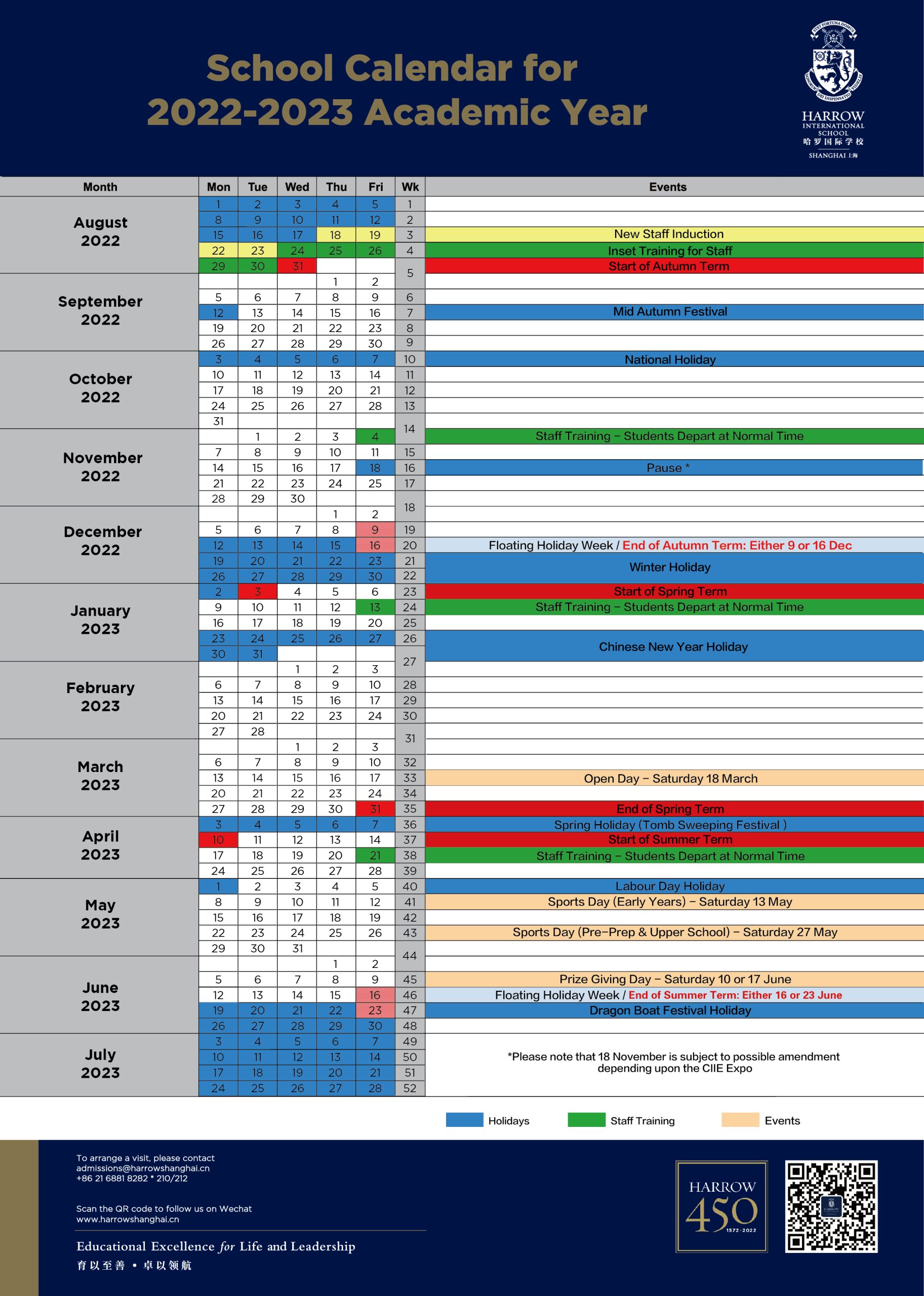Duke Academic Calendar 2022 2023 Term Dates - Harrow Shanghai
